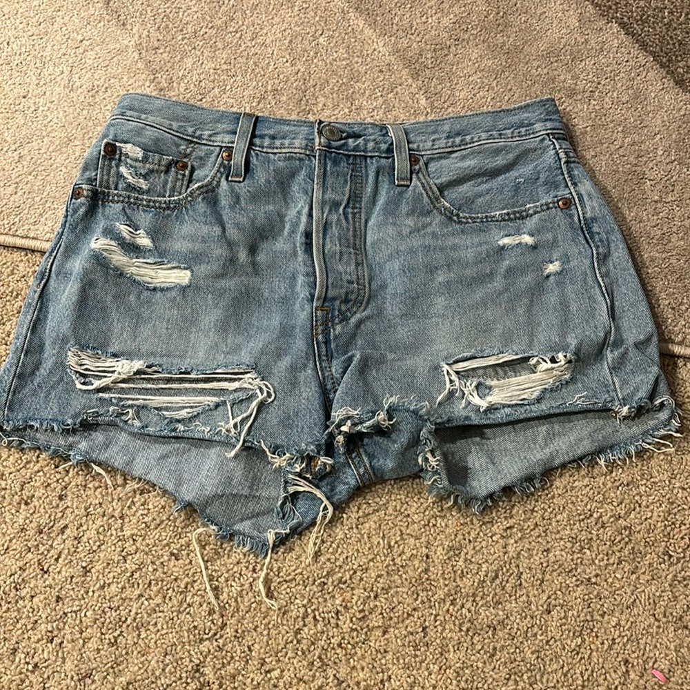 Levi's Distressed Light Blue Denim Jean Shorts